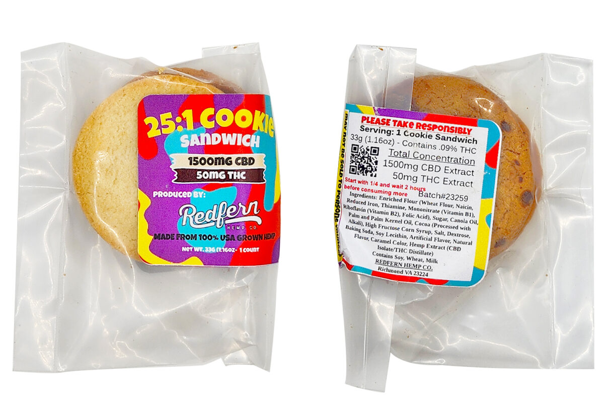 Two bags of Redfern Cookie Sandwich 25:1 1500mg cbd and 50mg thc